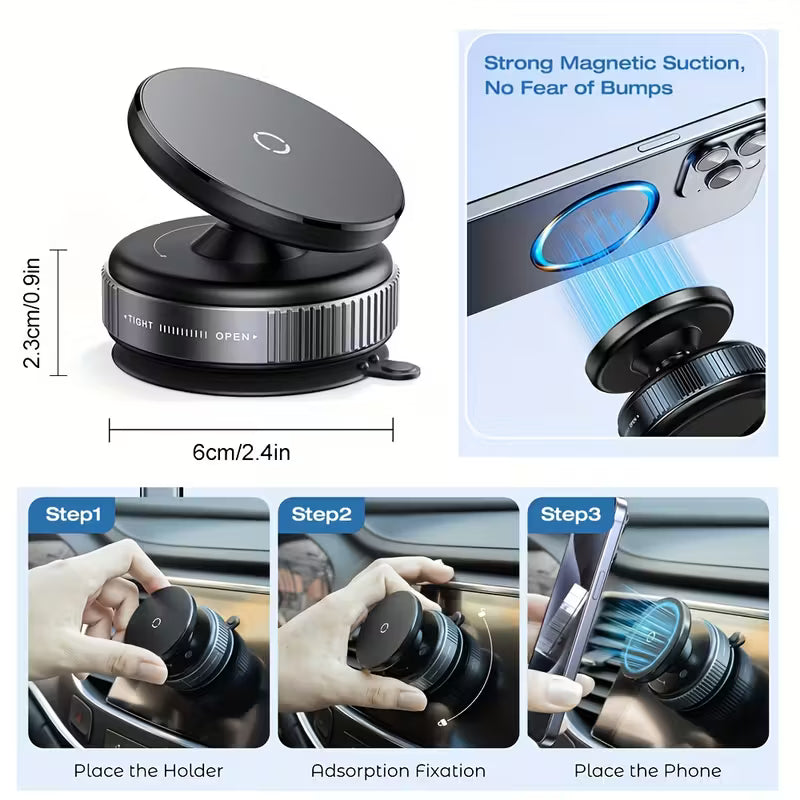 Magnetic Suction Phone Holder – 360° Rotation - All Android & Iphone Models Supported