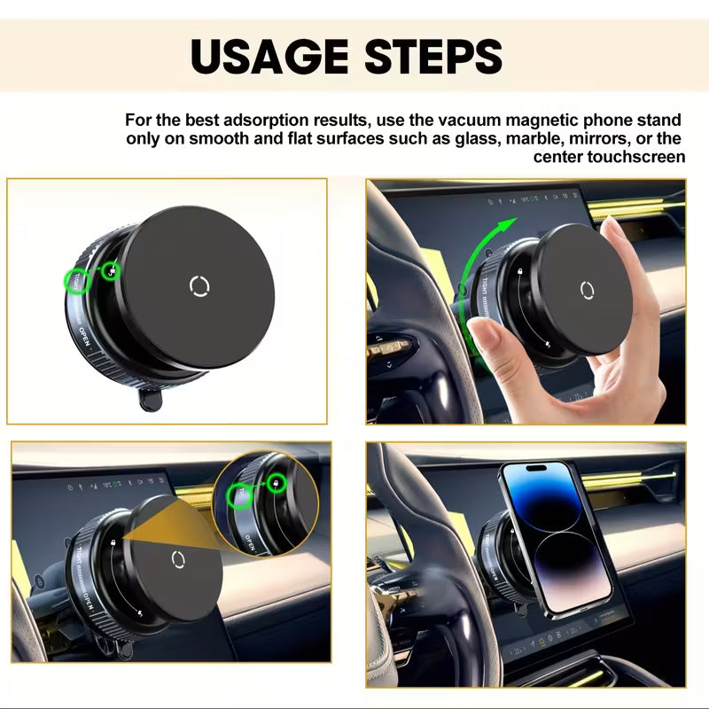 Magnetic Suction Phone Holder – 360° Rotation - All Android & Iphone Models Supported