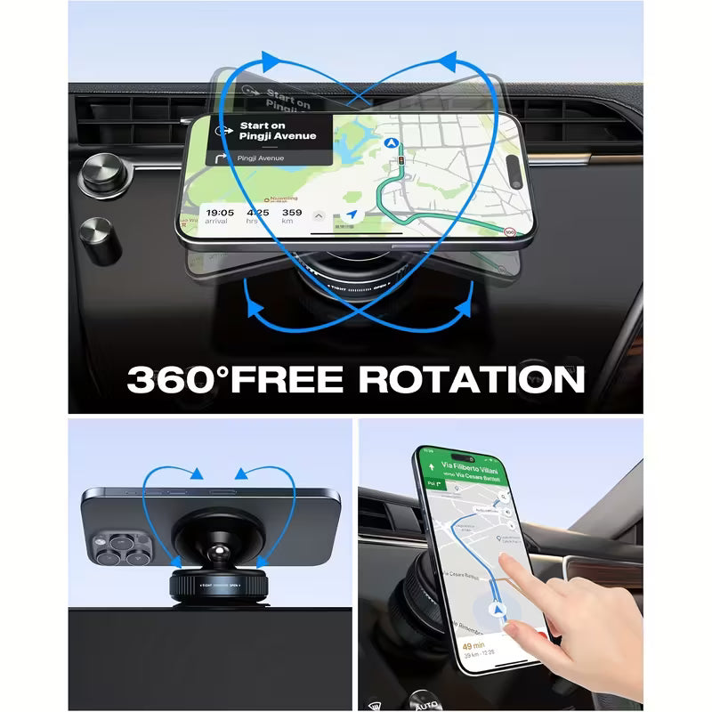 Magnetic Suction Phone Holder – 360° Rotation - All Android & Iphone Models Supported