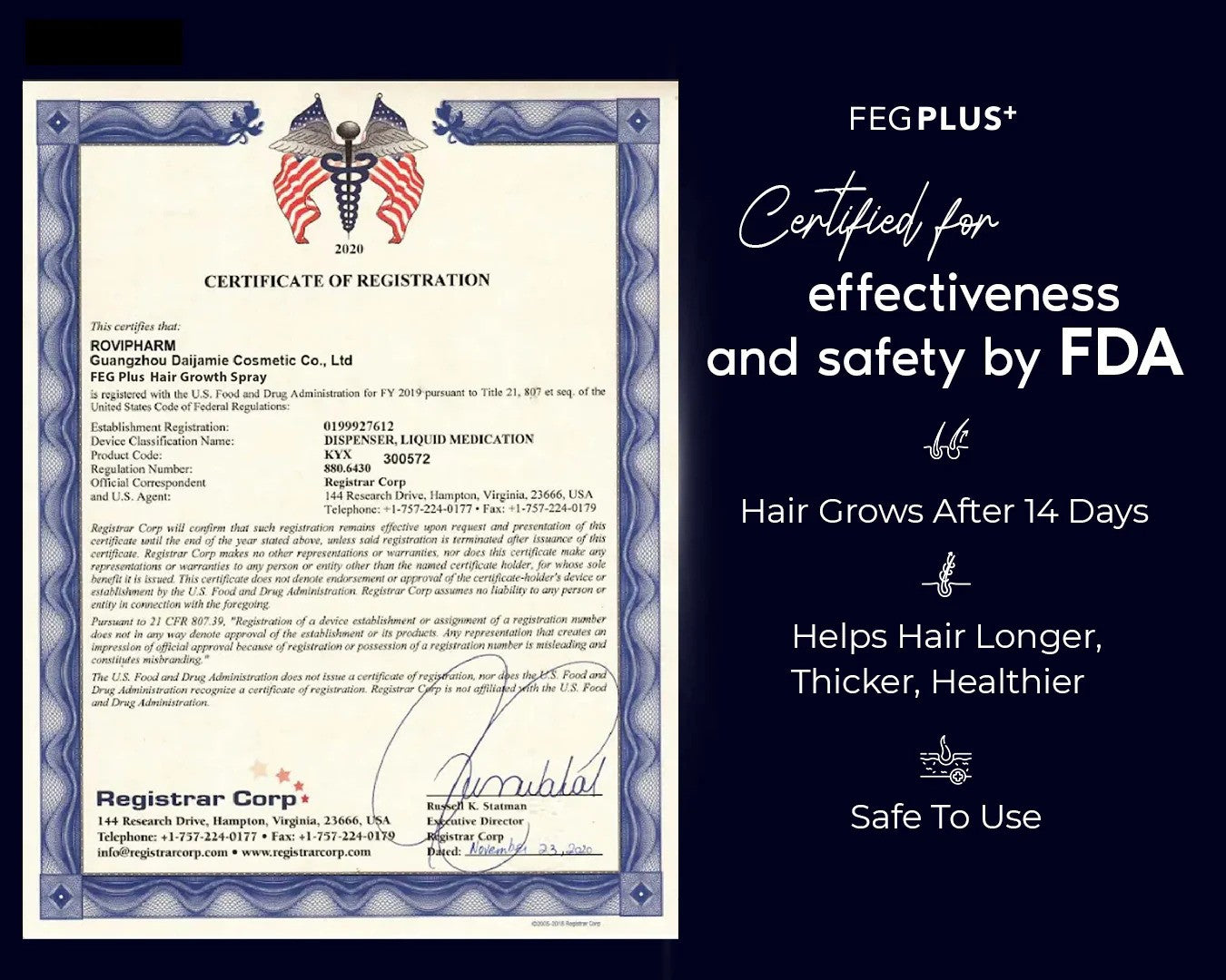 FEG Hair Growth Spray For Both Men & Women - FDA Approved